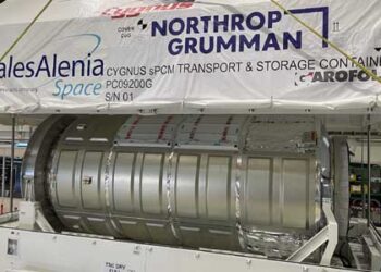NG-23, the first XL version of the Cygnus cargo module, was launched from Space Launch Complex 40 at Cape Canaveral Space Force Station in Florida, aboard a SpaceX Falcon 9 rocket. This launch marks a significant milestone in the evolution of resupply missions to the International Space Station (ISS), thanks to the new XL configuration of Cygnus, designed to carry a larger volume of payloads. With a capacity of 5,000 kg and a volume of 36 m³, the new Cygnus XL increases its transport capacity by 33%, enabling the delivery of more supplies to the space station, as part of NASA’s Commercial Resupply Services (CRS) program. Our teams in Thales Alenia Space, with commitment and dedication, worked to complete the manufacturing, assembly, integration, and testing of the Pressurized Cargo Module (PCM)-23, ensuring its on-time delivery to Northrop Grumman, as it is a critical component for maintaining the structural integrity and operation of the module during its resupply missions to the space station.